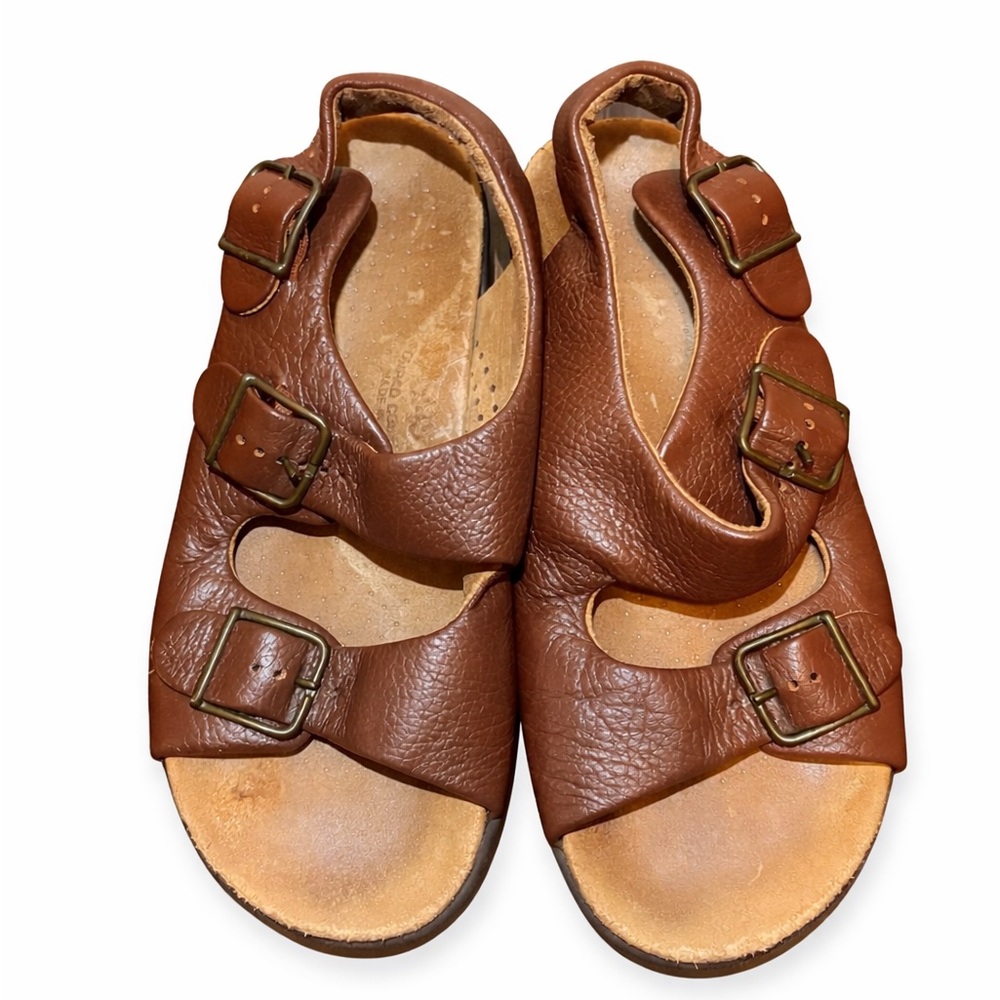 SAS Kids Brown Leather Triple-Buckle Sandals